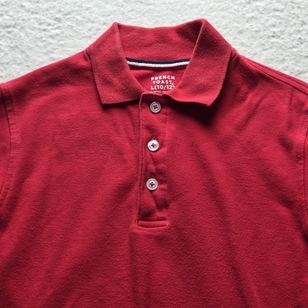 French Toast Polo Shirt Youth Large 10-12 Red Solid Short Sleeve Tagless
